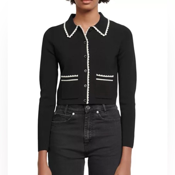 Sandro Leanna Cropped Scalloped-Trim Cardigan size 2 - Picture 1 of 14
